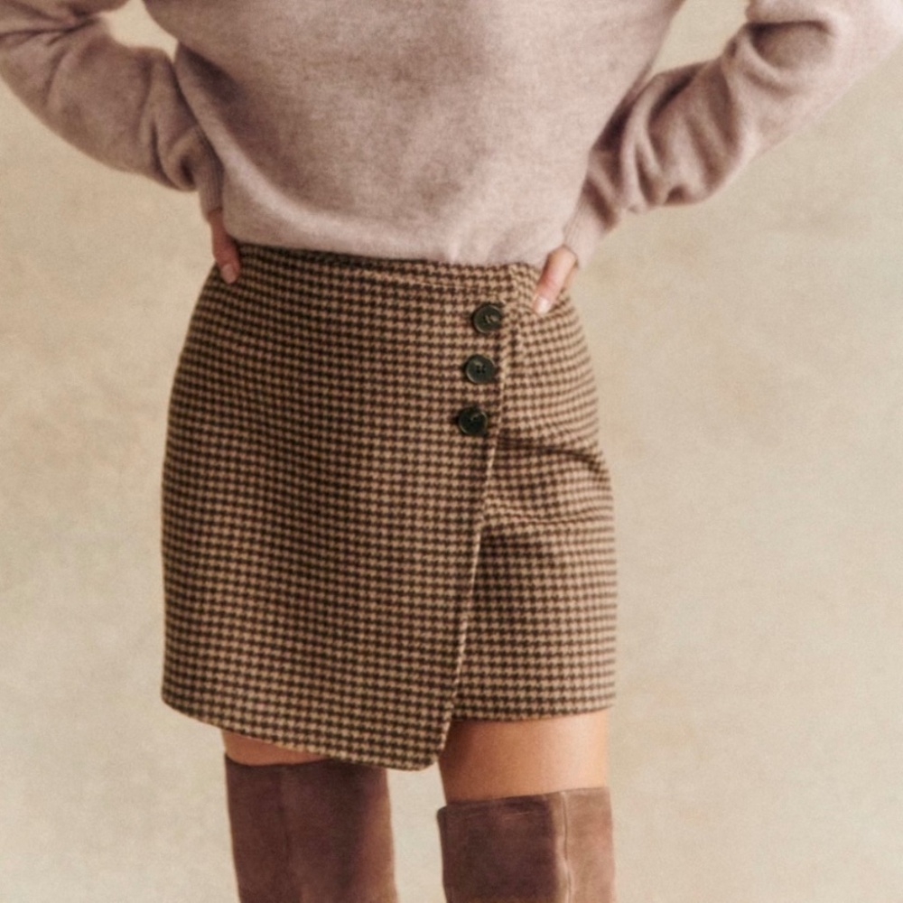 Sezane Peter Skirt Brown Houndstooth - Size 6